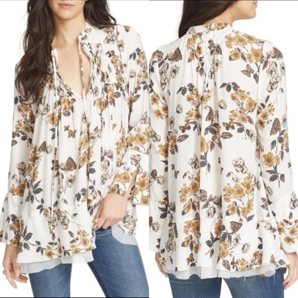 FREE PEOPLE floral tunic top dress xs damaged